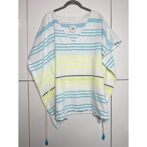 Anthropologie Mermaid Swimsuit Coverup Stripes Blue White Cotton Resort Vacation